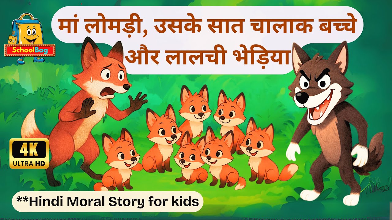 मां लोमड़ी उसके सात चालाक बच्चे और लालची भेड़िया 🦊🐺 | मजेदार नैतिक कहानी | Hindi Animated Story