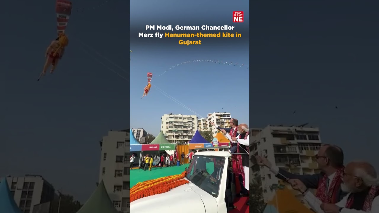 PM Modi, German Chancellor Merz fly Hanuman-themed kite in Gujarat