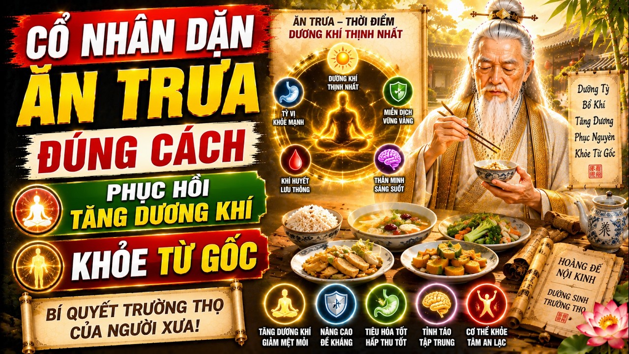 BỮA TRƯA – THỜI ĐIỂM VÀNG PHỤC HỒI DƯƠNG KHÍ Bí mật cổ nhân: Ăn đúng – khỏe từ gốc – không cần thuốc