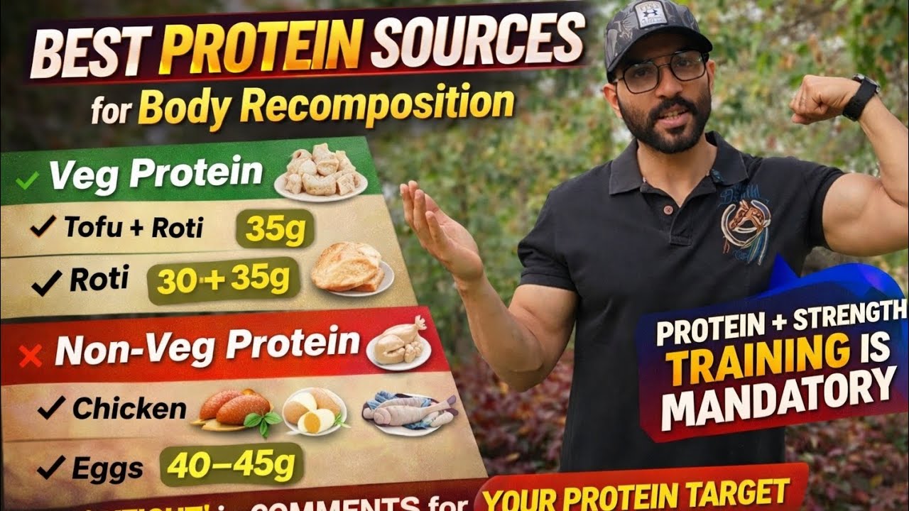 Body Recomposition||Best Protein Sources For Weight Loss And Muscle Gain||Diet Mei Kya Lena Chahiye?