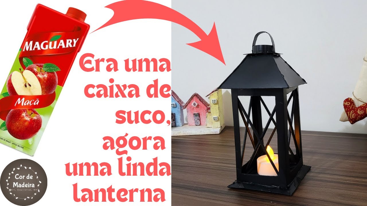 Lanterna com apenas uma caixa de suco e palito