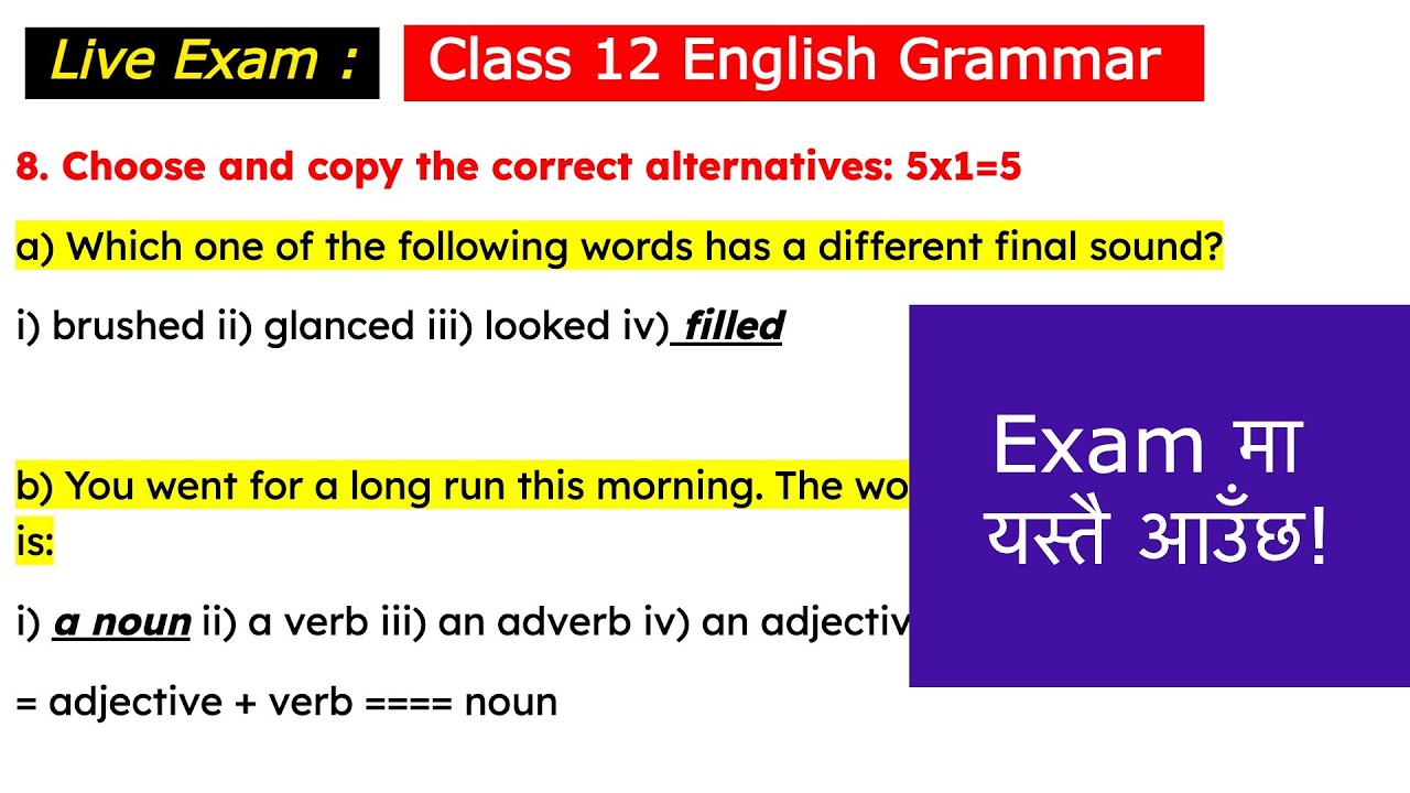 🔴Live Grammar Exam | Class 12 English Grammar Important Questions 2080