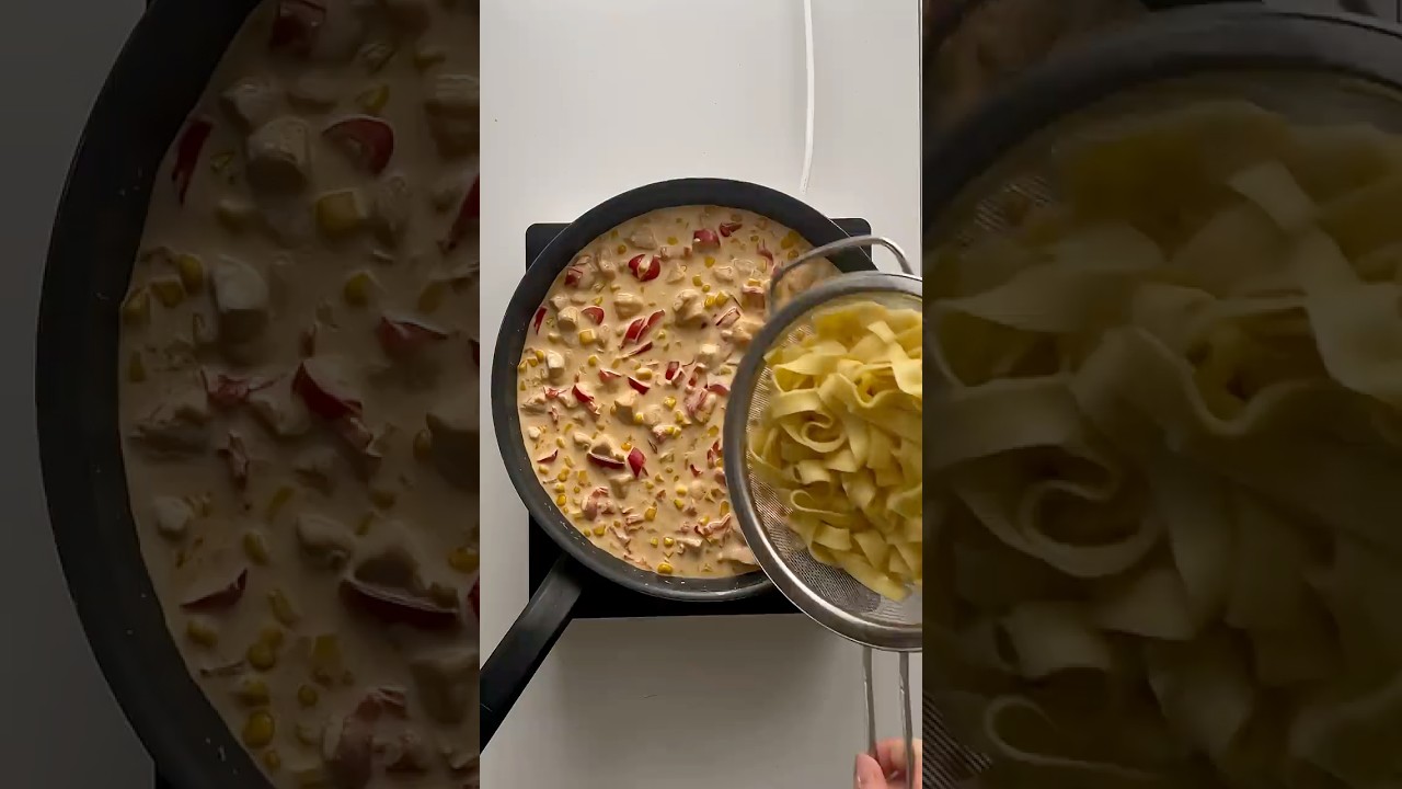 Kremasta tjestenina s piletinom, paprikom i kukuruzom 😍 #recipe #easyrecipe #brzirucak