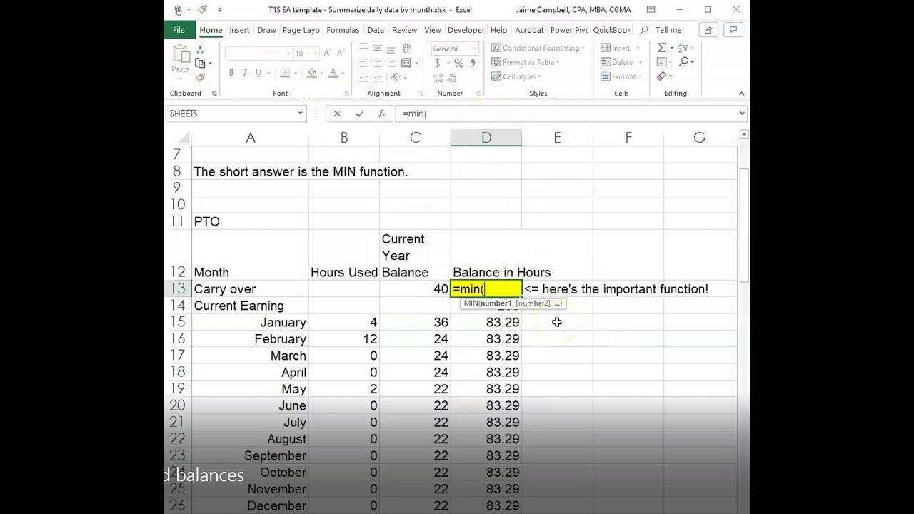 Excel, Accelerated: Carryforward PTO balances