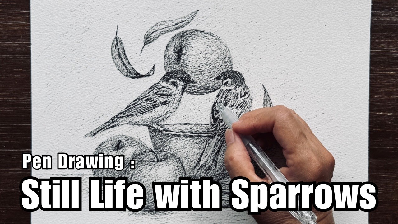 Pen Drawing : Still Life with Sparrows | Kuning HouseofArt