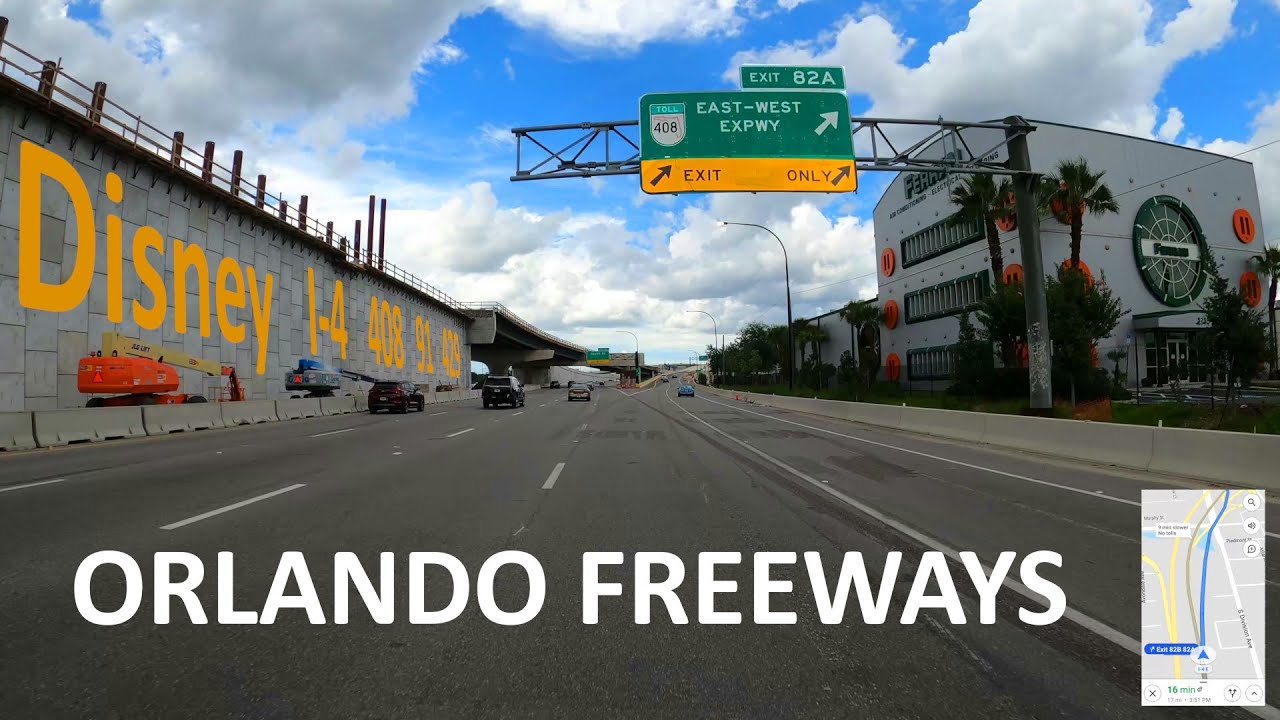 Driving on Orlando Freeways from Disney Springs to Ocoee, Florida via the I-4, 408, 91 and 429