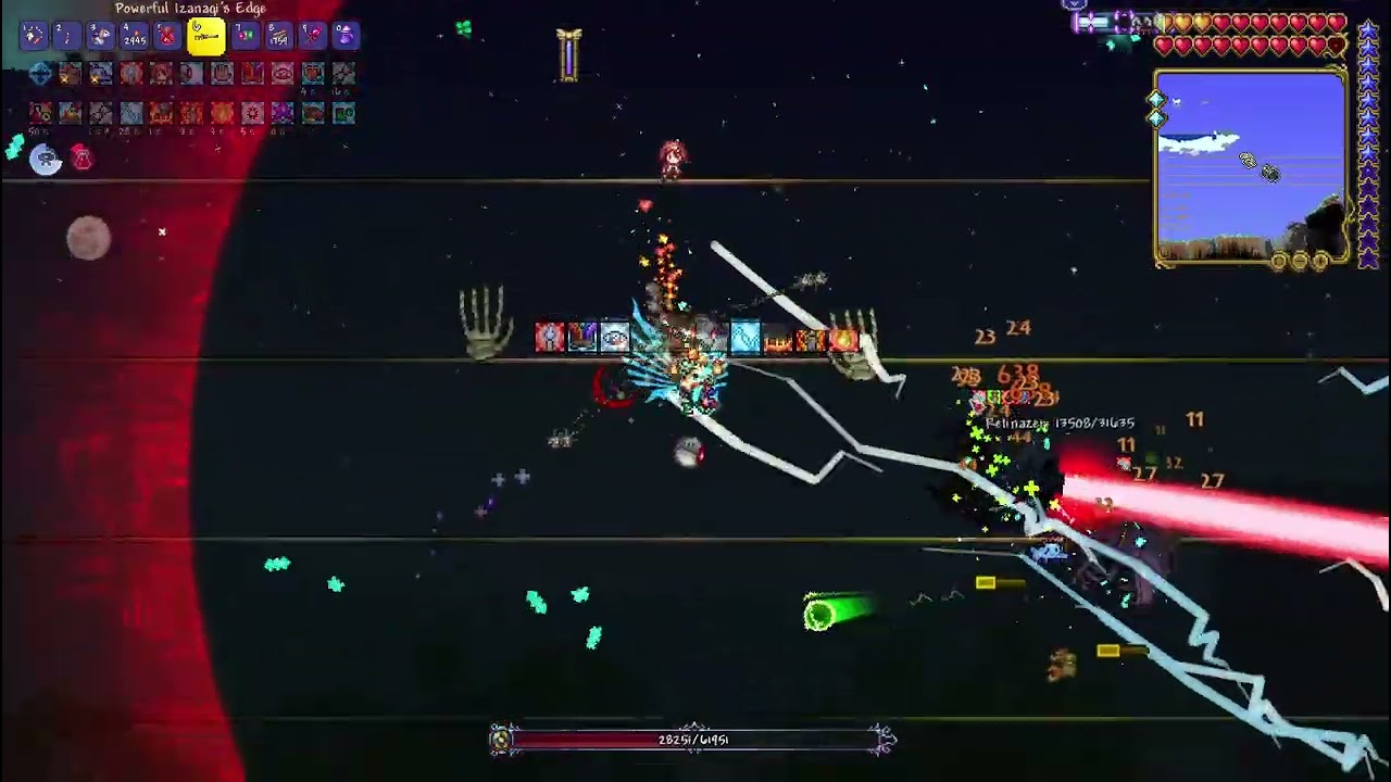 Fighting the twins in terraria.