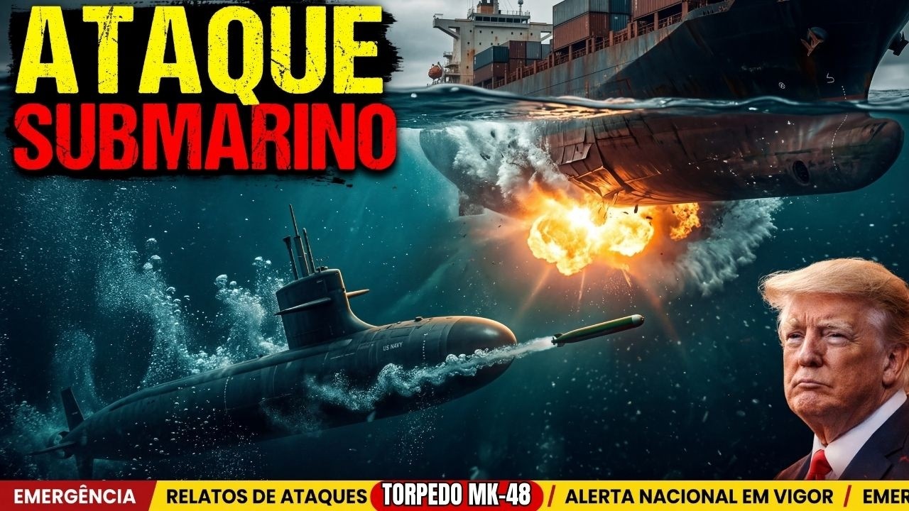 07:28 – Submarino americano dispara torpedo MK-48 que pode destruir qualquer navio.