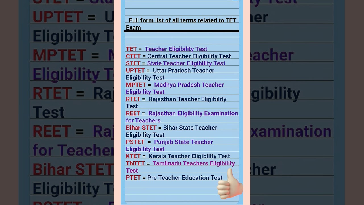 Full form list of all terms related to TET Exam #tet #ctet #stet #uptet #reet #biharstet #trending