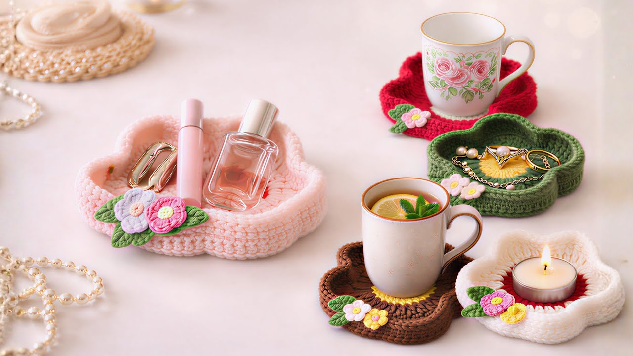 Урок по вязанию крючком подставки под кружку «3 в 1» 🌸 | Подставка под кружку, поднос для украшен...