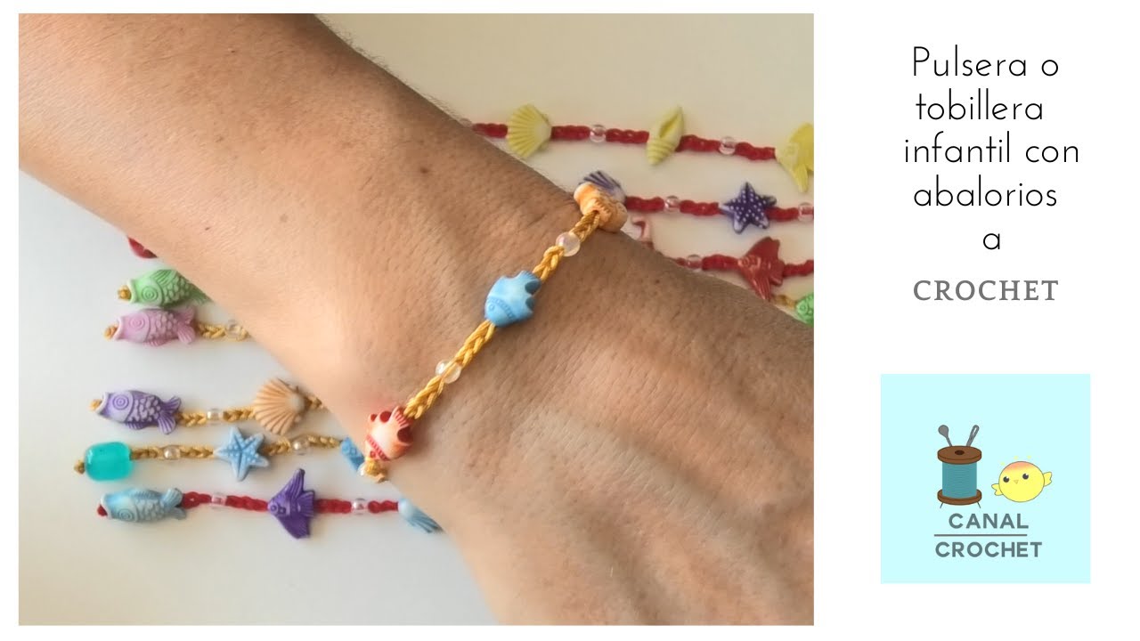 Pulsera o tobillera infantil a crochet. Tutorial.