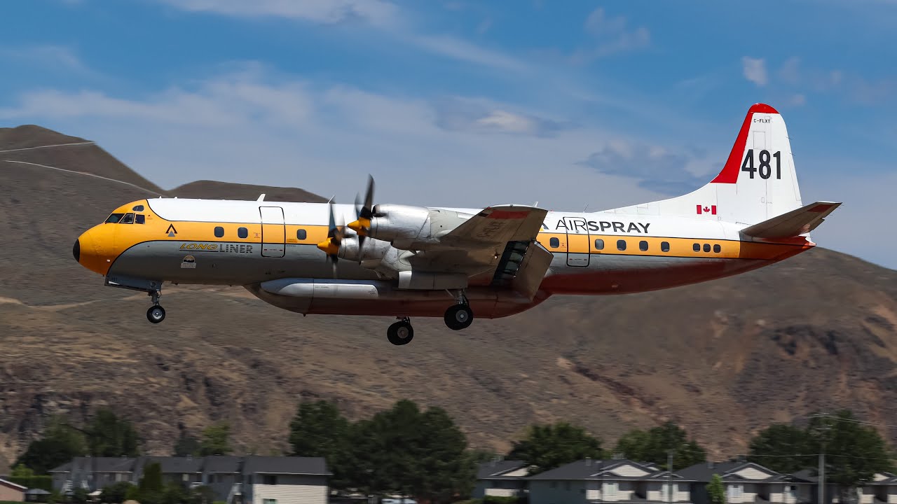 63 Year old Classic! Air Spray Lockheed L-188C Electra Arrival and Departure at YKA