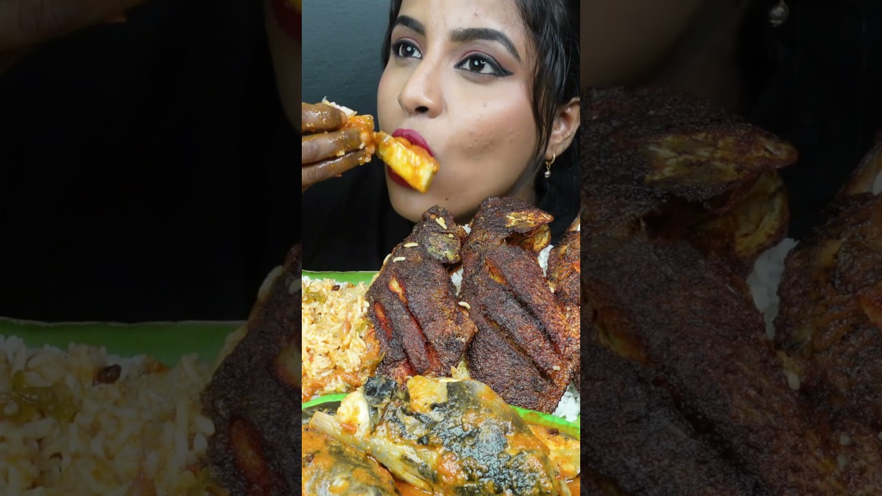 ASMR Eating Spicy King Fish Curry,Full Fish Fry,Rice,Fish Curry Masala Big Bites ASMR Eating Mukbang