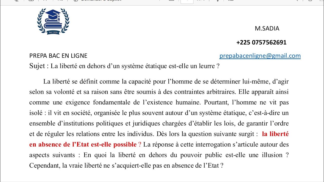 Sujet de Philosophie type BAC 2026: la liberté en dehors d'un système étatique est-elle un leurre ? 