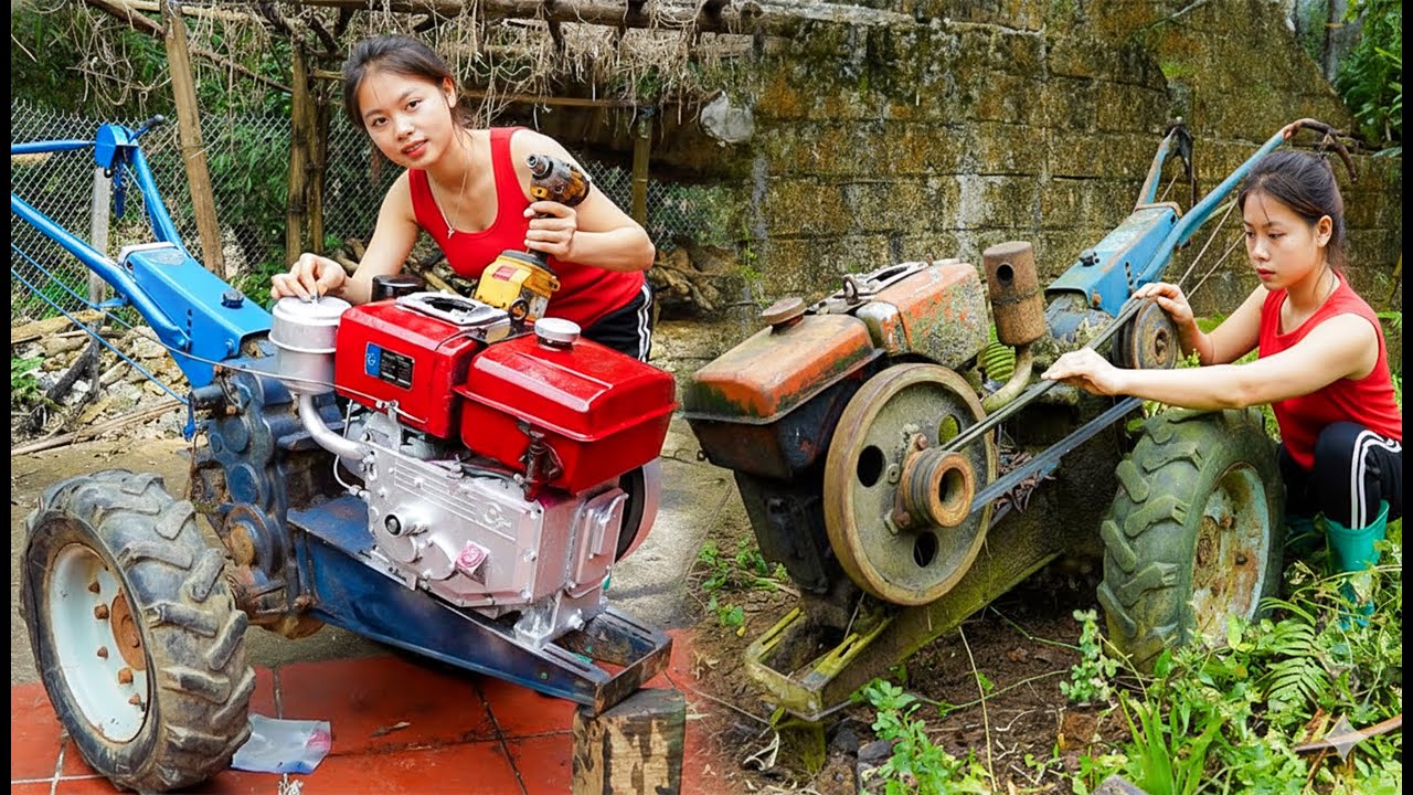 TIMELAPSE: Repair and restore severely damaged Diesel engine tractors.Restore old to new/genius girl