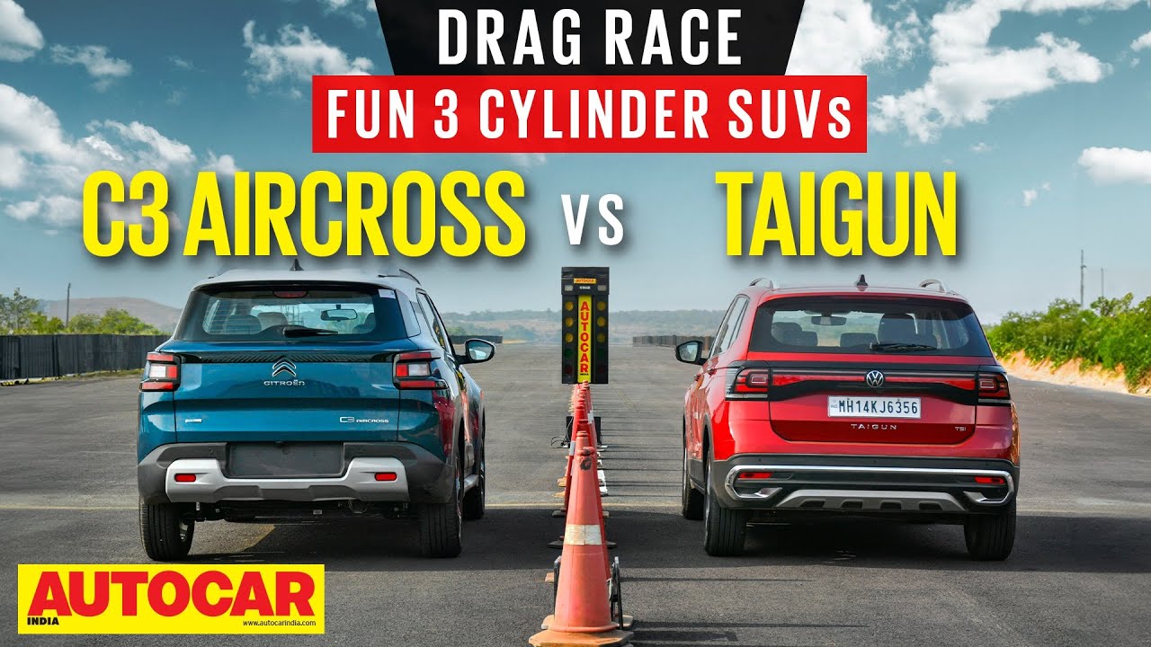 Drag Race: Citroen C3 Aircross vs Volkswagen Taigun - Best of 3 (cylinders) | @autocarindia1