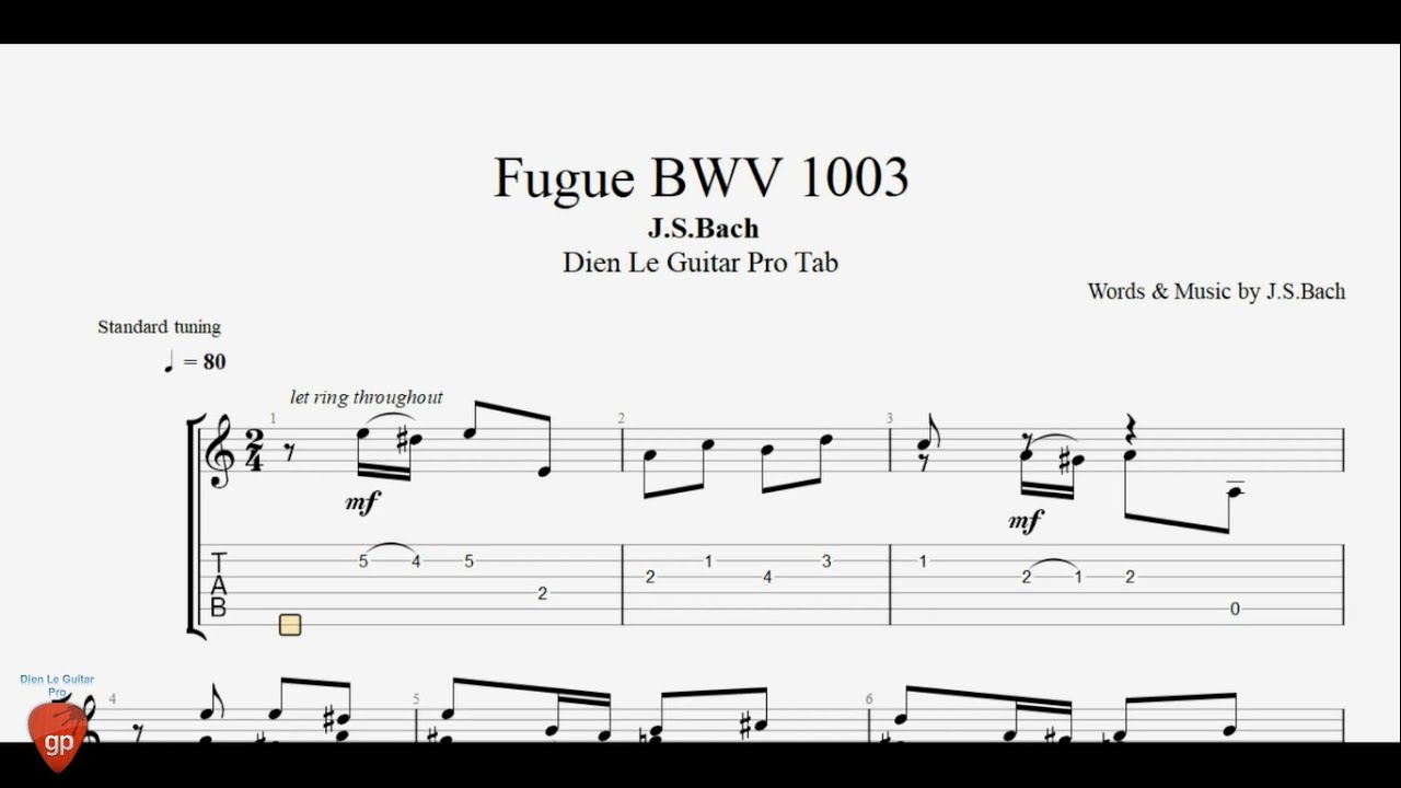 J.S.Bach - Fugue BWV 1003 - Guitar Lesson Tabs