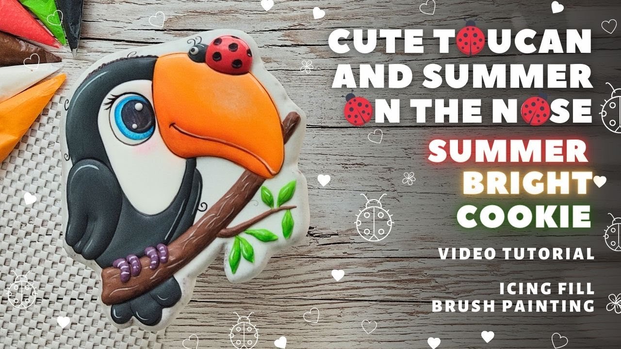 Сute Toucan cookie. Summer bright cookies. Cookies decorating. Video tutorial