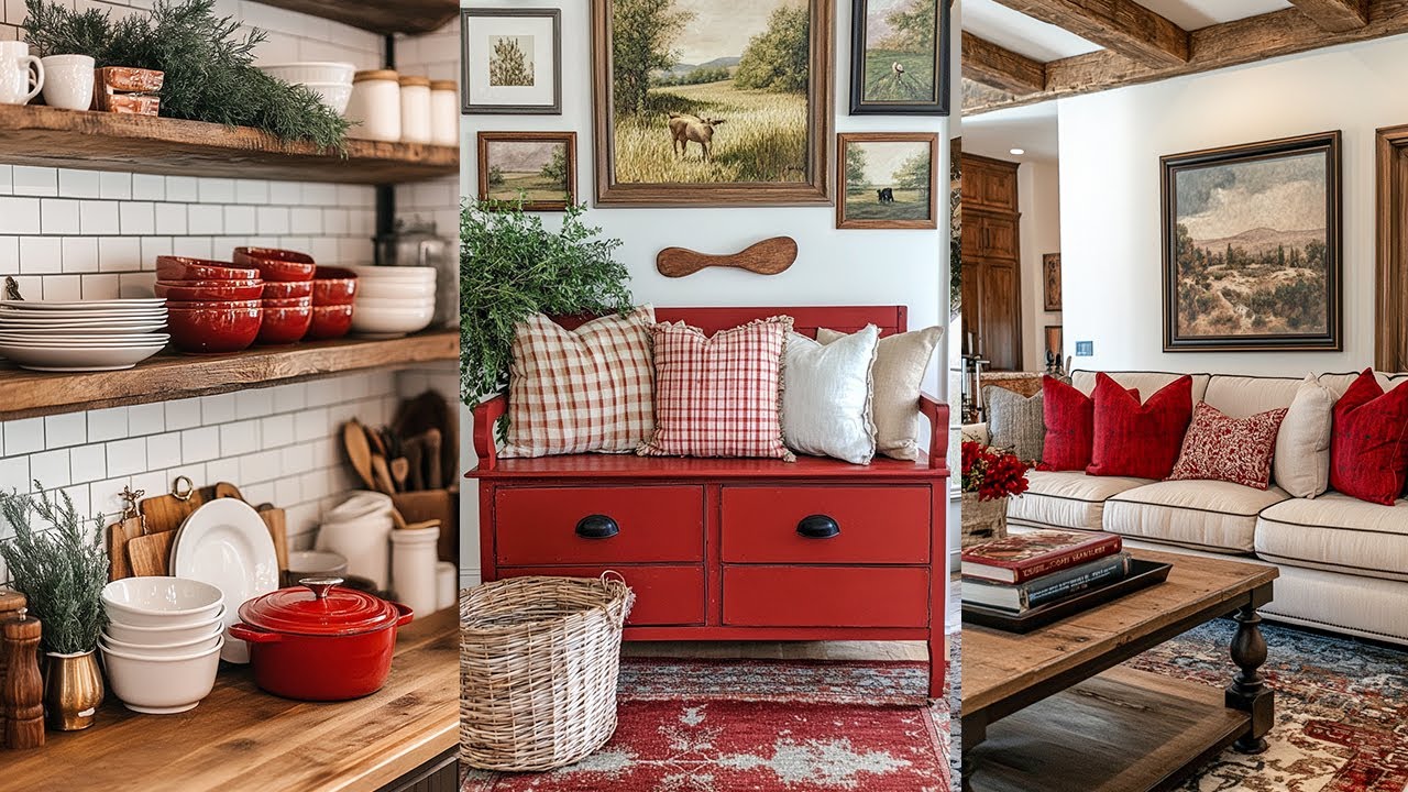 A Touch of Red: Rustic Winter Decorating Ideas for a Vintage Farmhouse Look in Every Room