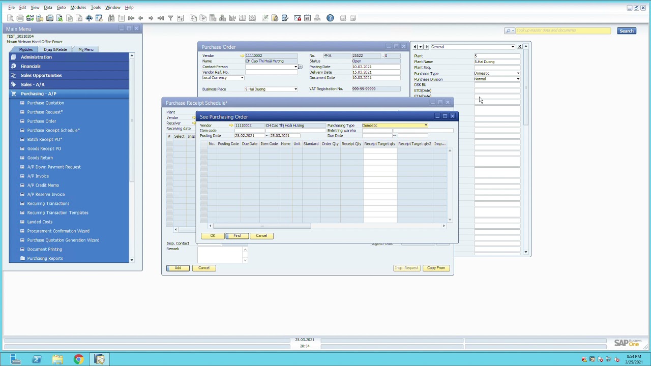SAP B1 : Purchase Order | Hướng dẫn làm đơn hàng và nhập kho