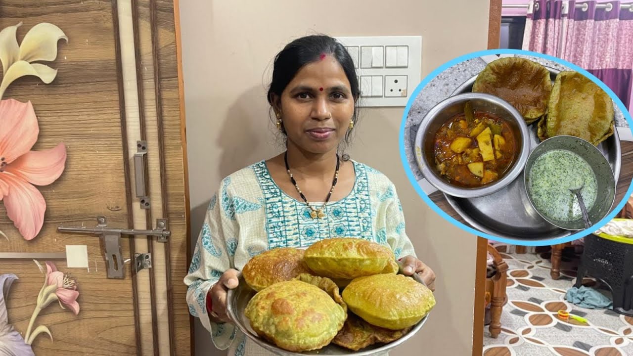 Matar Ki Puri Aur Aalu Ki Sabji Banayi Husband Ji Ungli Chat Ke Khaye 🤤￼