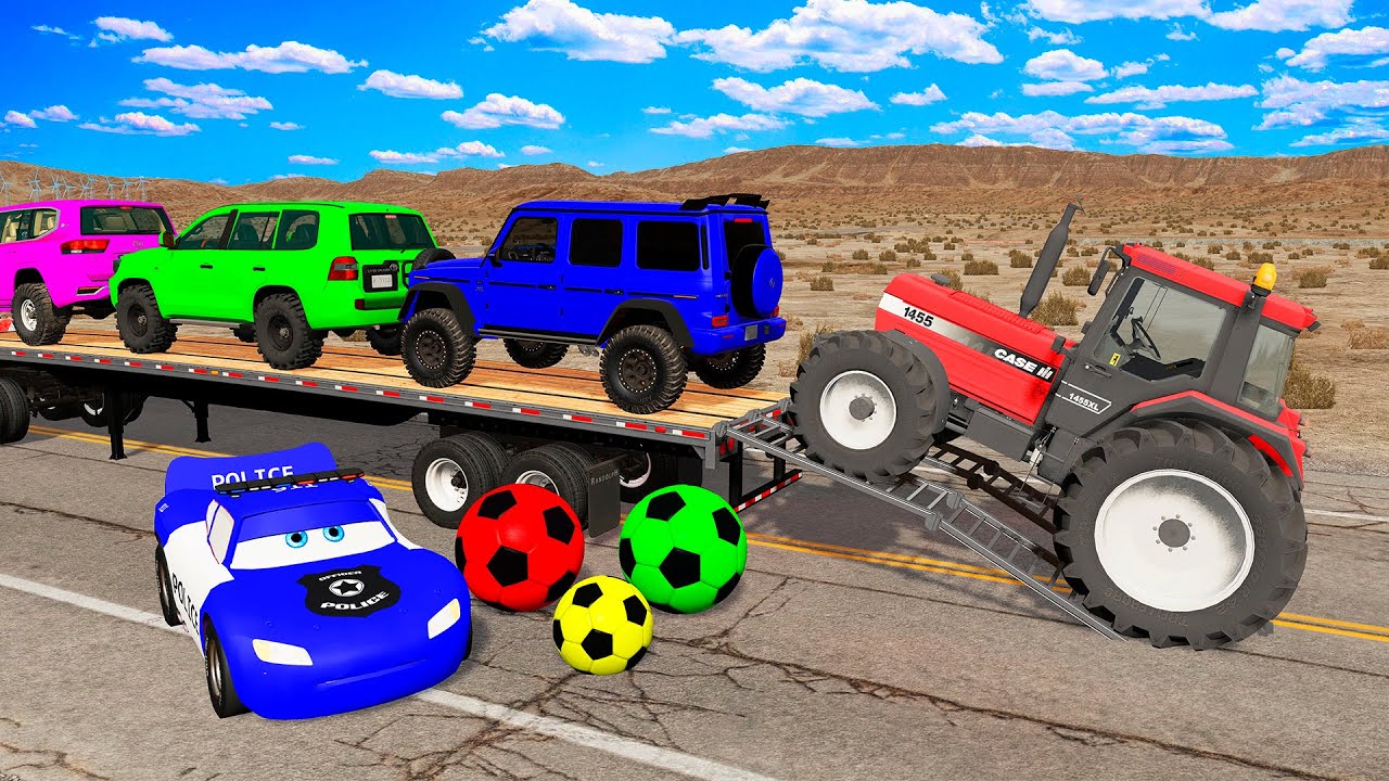 Flatbed Truck Mcqueen | Transportation with Truck - Pothole vs Car #16 - BeamNG.Drive