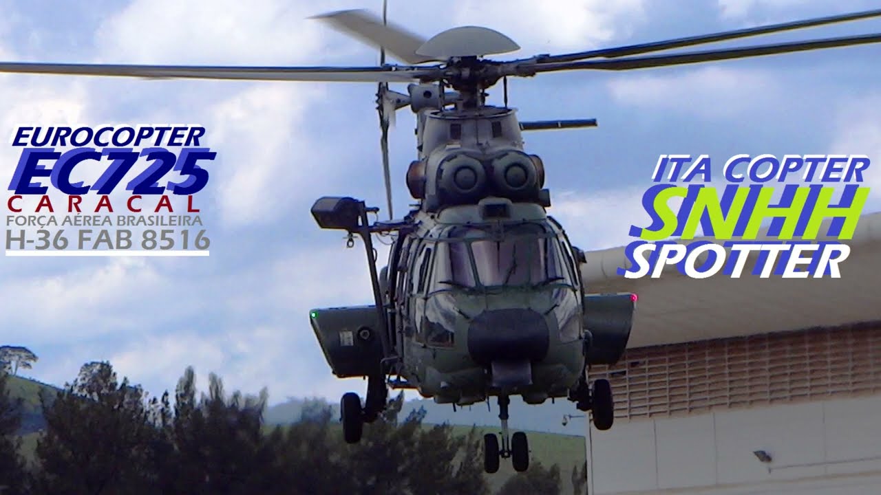 Eurocopter EC725 Caracal (H-36 FAB 8516) - H225M - Aproximação + pouso + decolagem -EC725 Flyover