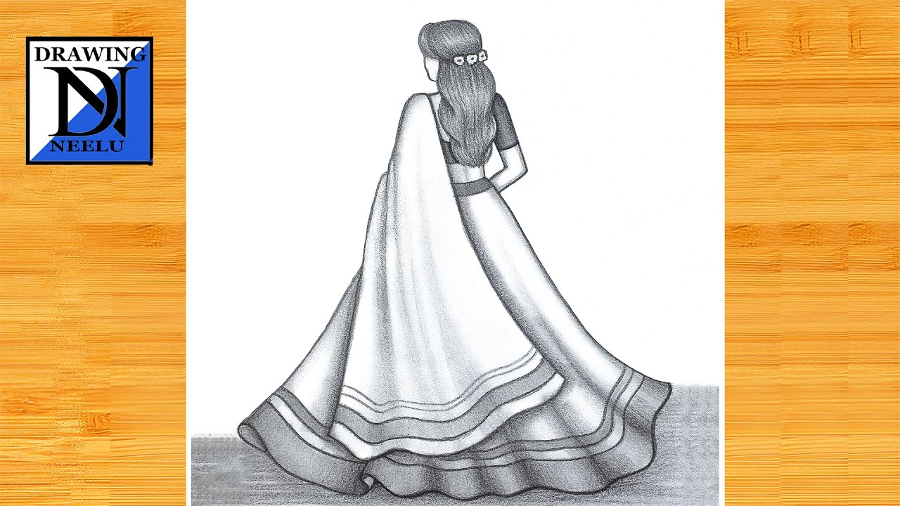 Как нарисовать девушку сзади в лехенге || Карандашный рисунок для начинающих || Рисунок девушки |...