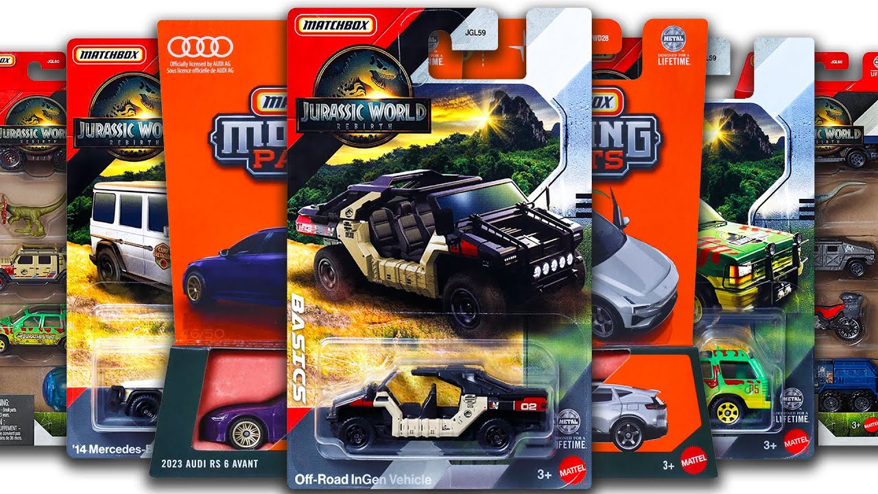 Showcase - Matchbox Jurassic World Basics, Moving Parts, 5 Pack Sets, MB (S124) T-Model Evo2 & More.