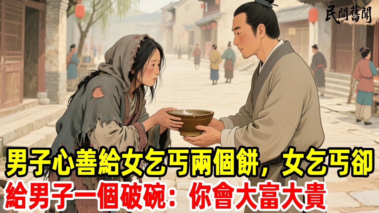男子心善給女乞丐兩個餅，女乞丐卻給男子一個破碗：你會大富大貴...#民間舊聞#民間故事 #懸疑 #原創 #故事分享