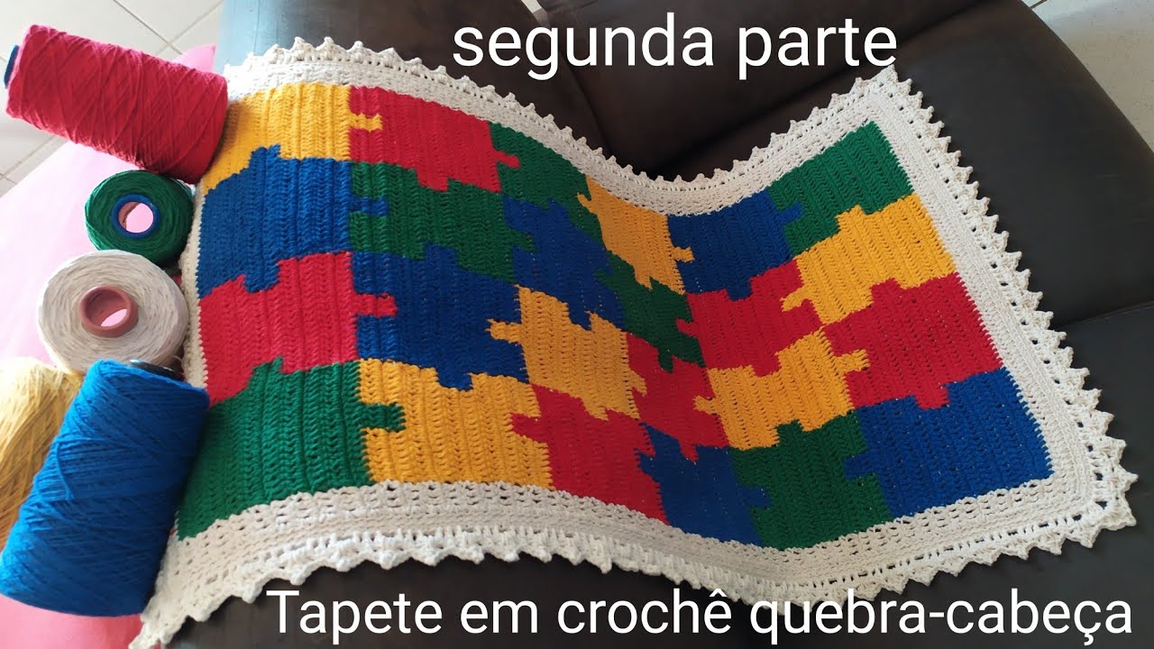 Passo a passo Tapete em crochê quebra-cabeça em  4 cores - segunda parte