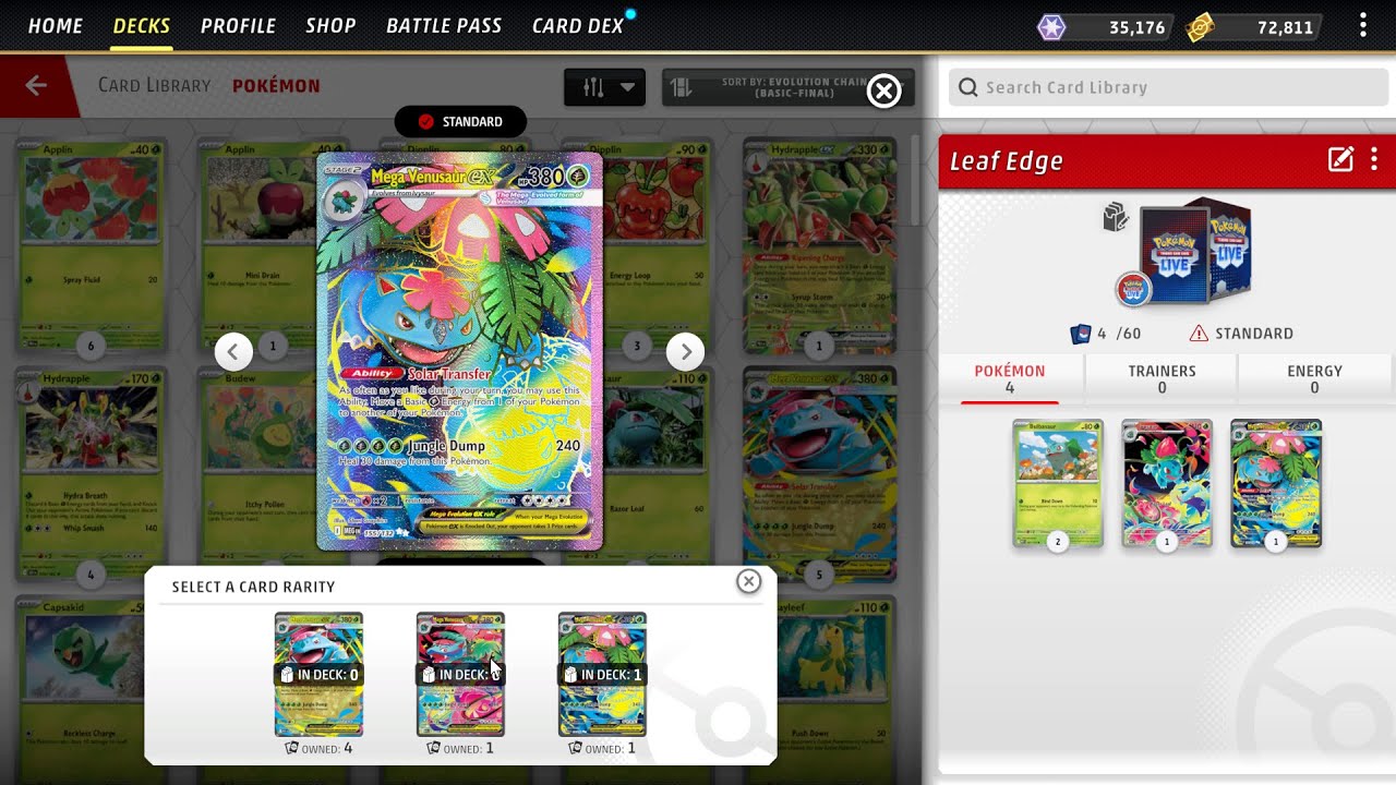 Pokémon TCG Live Building Leaf Edge Deck