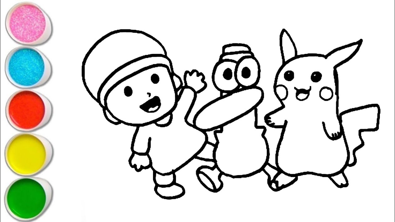 Cute Pocoyo With Pato and Pikachu Drawing, Painting and Coloring For Kids and Toddlers_ Kids Art