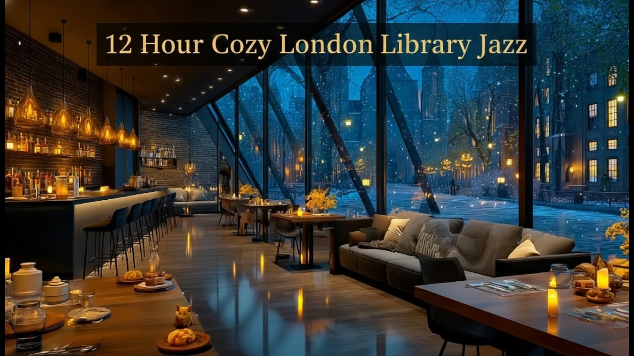 12 Часов Jazz Лондонская Библиотека ☕ Снежное Книжное Кафе, Камин Пиано для Учёбы | 4K