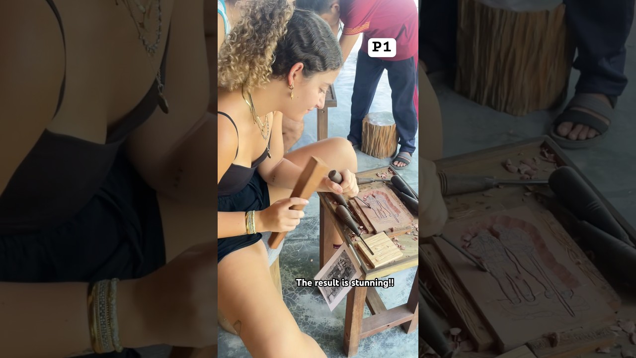 She unlock her art skill that she never found she had in Wood Carving Workshop Hoi An