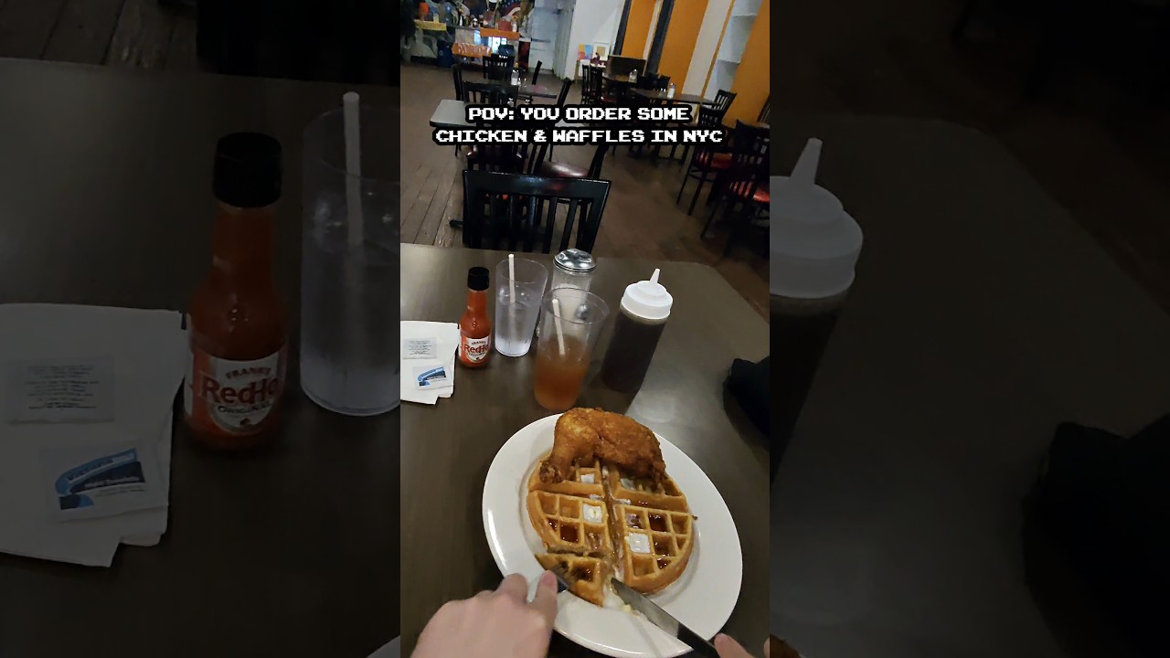 pov chicken and waffle in nyc #nyc #soulfood #chickenandwaffles #harlem #foodie #foodtok #nycfood