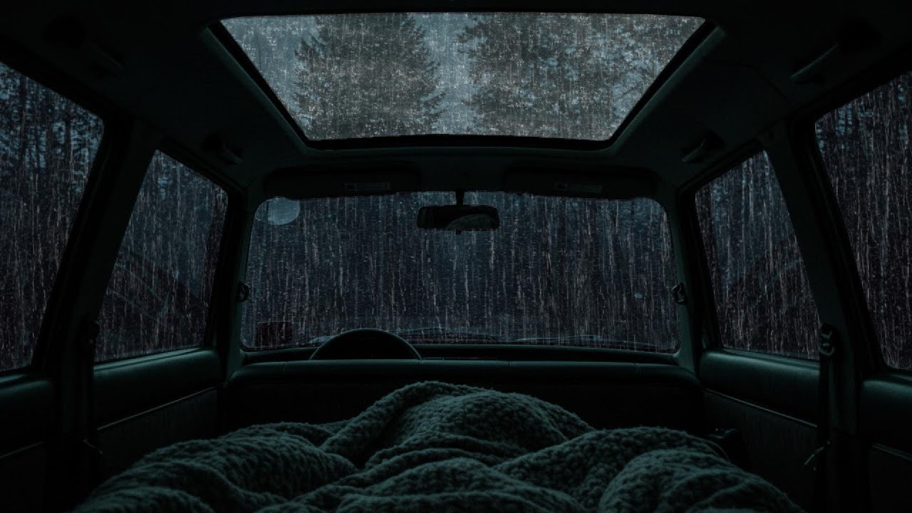 Rain Sounds & Thunder on Cozy Car ⛈️ Deep Sleep ASMR, Peaceful Ambience, Meditation & Stress Relief