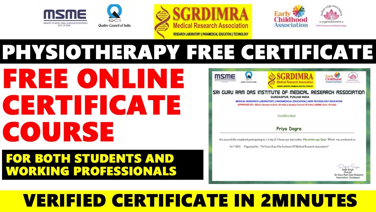 Physiotherapy Free Certificate | Government Certifications Online | Physiotherapy Courses | MSME