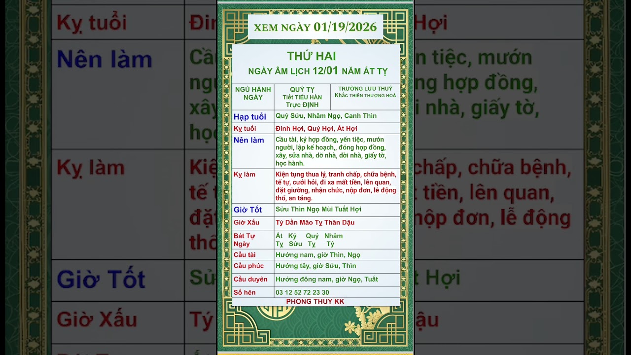 Xem LỊCH NGÀY 01/19/2026 
