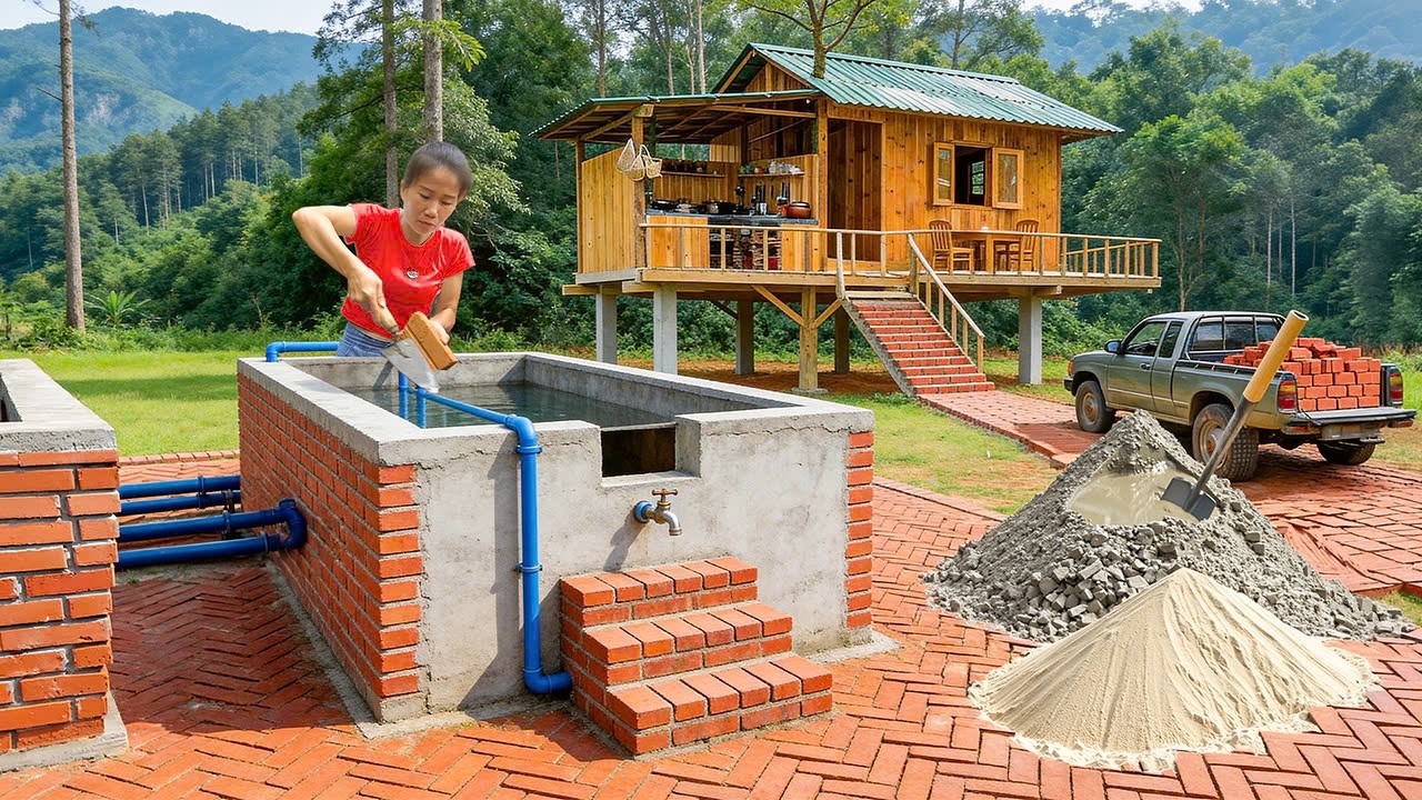 New Year Build: Brick Septic Tank & Wooden House Construction | Vietnamese Girl