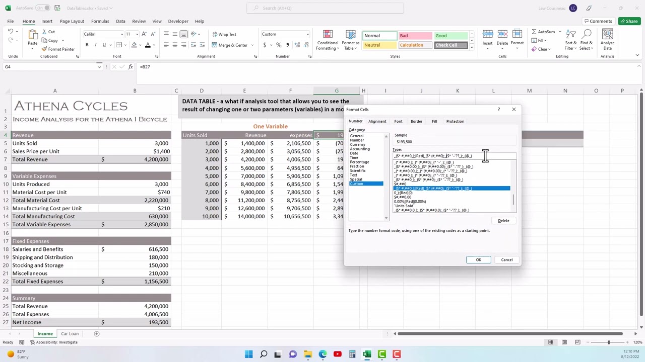 One and Two Variable Data Tables