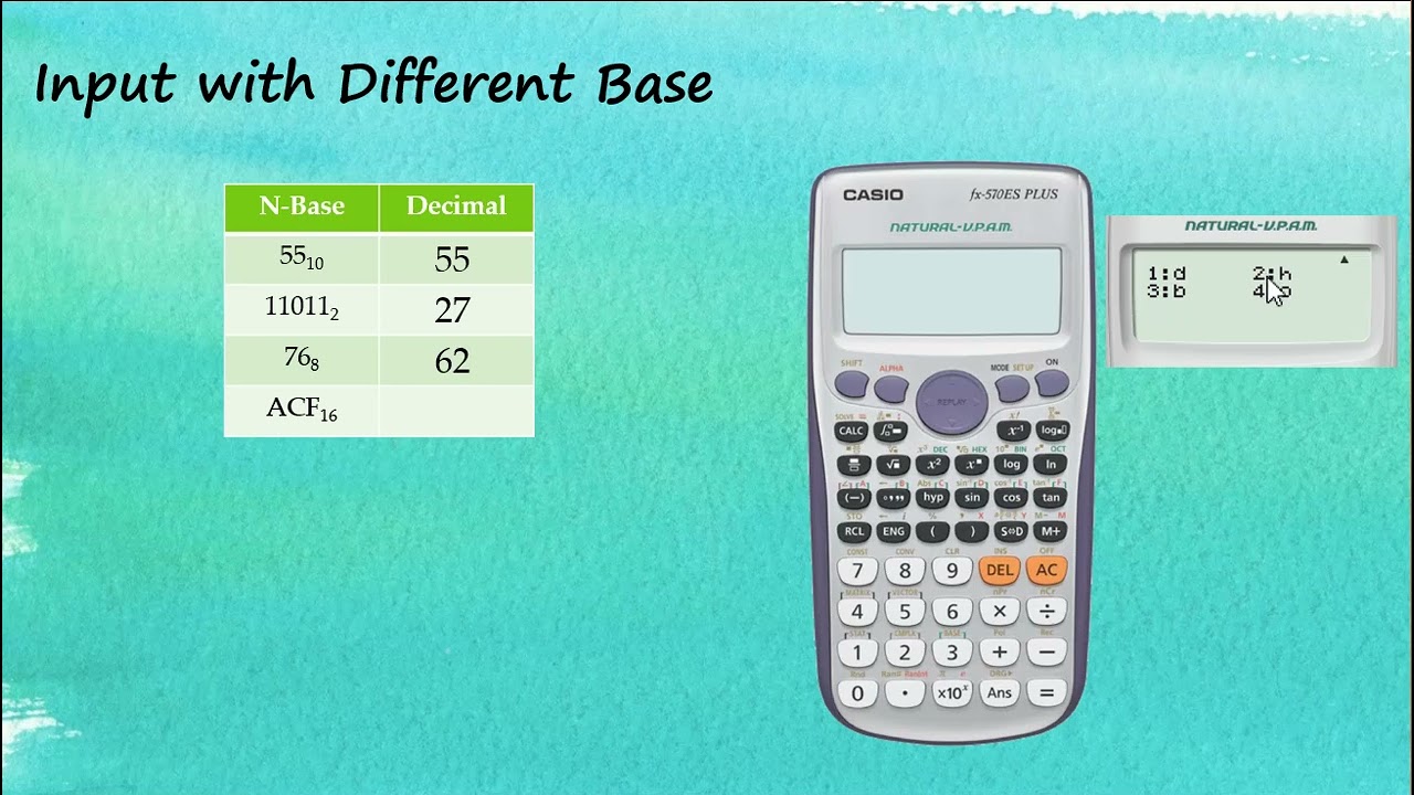 Casio fx-570ES Plus: Conversion and Addition of Numbers between Decimal, Binary, Hexadecimal & Octal