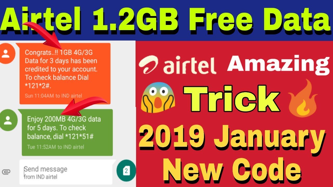 Airtel free 1GB +200MB free data 2019 trick | How to get Airtel free data