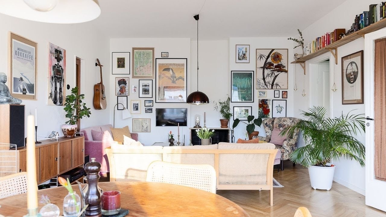 sunny Scandinavian apartment embraced with colors and eclectic style