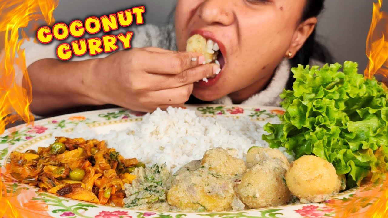 COCONUT CURRY RECIPE | COOKING AND EATING COCONUT CURRY WITH RICE | MUKBANG