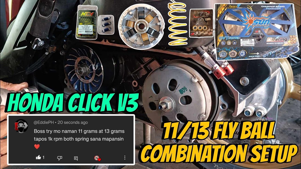 11 by 13 GRAMS FLYBALL COMBINATION Sun CVT Setup Honda Click v3 - Ang Lakas sa Arangkada at Dulo 👌💯