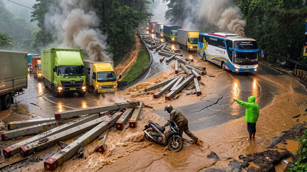 INNALILLAHI !!! MUATAN TRUK JATUH BERSERAKAN, Cuaca Memburuk Jalan Banjir Hari Ini di Sitinjau Lauik