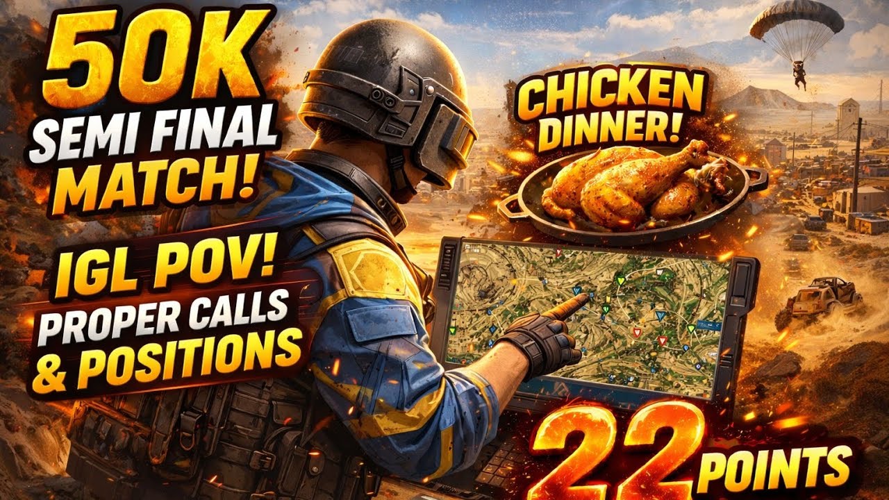 🏆50K Semi Final Match | Chicken Dinner 🐔🔥 22 Points .IGL POV Proper Calls & Positions Miramar Match 