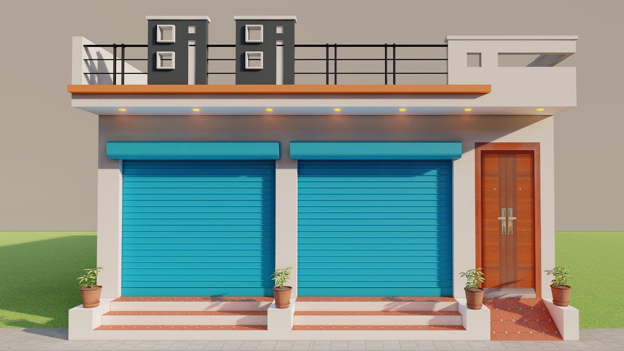 25x35 में आगे दो दुकान पीछे दो कमरे का नक्शा ,3D Shop With House Elevation,25 by 35 house Map