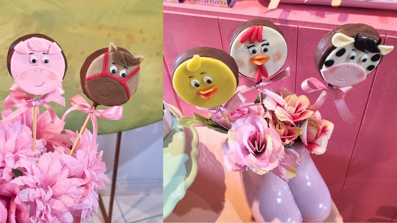 Pirulitos de Chocolate Decorados | Tema Fazendinha Rosa